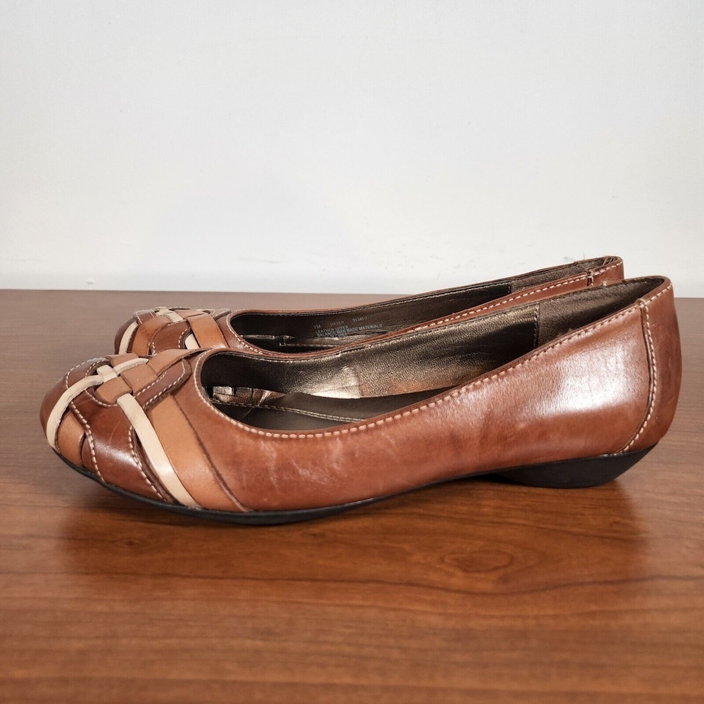 Natural Soul Women's Slip On Flats Brown Leather Size 7